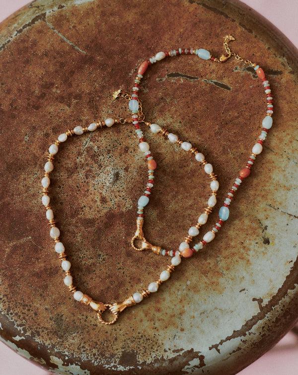 Missoma Harris Reed In Good Hands Beaded Gemstone Necklace | Gold/Pearl