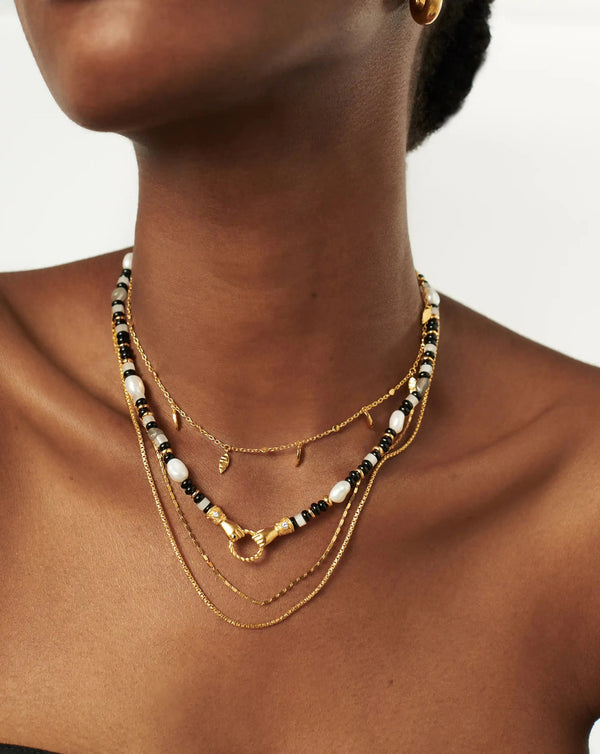 Missoma Harris Reed In Good Hands Beaded Gemstone Necklace | 18ct Gold Plated/Black Chalcedony & Pearl