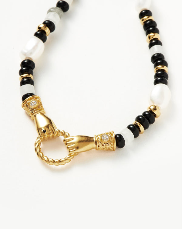 Missoma Harris Reed In Good Hands Beaded Gemstone Necklace | 18ct Gold Plated/Black Chalcedony & Pearl