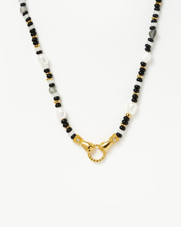 missoma Harris Reed In Good Hands Beaded Gemstone Necklace | 18ct Gold Plated/Black Chalcedony & Pearl