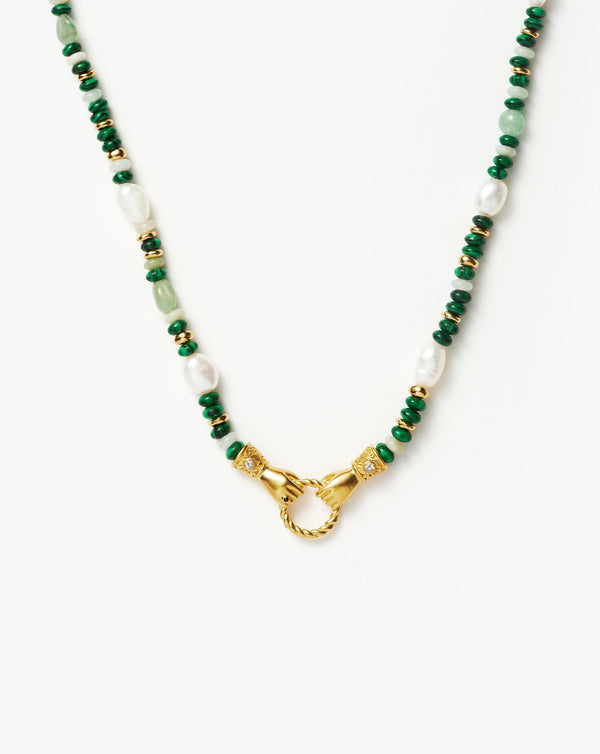 missoma Harris Reed In Good Hands Beaded Gemstone Necklace | 18ct Gold Plated/Multi Green Gemstone & Pearl