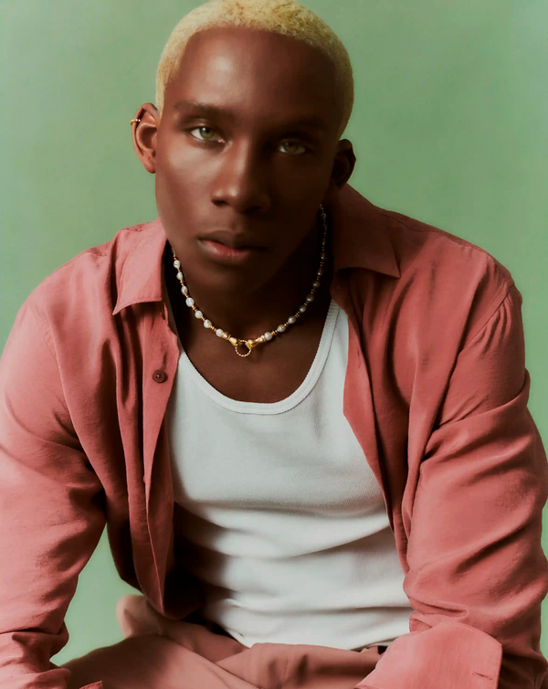 Missoma Harris Reed In Good Hands Chunky Beaded Gemstone Necklace | 18ct Gold Plated/Pearl