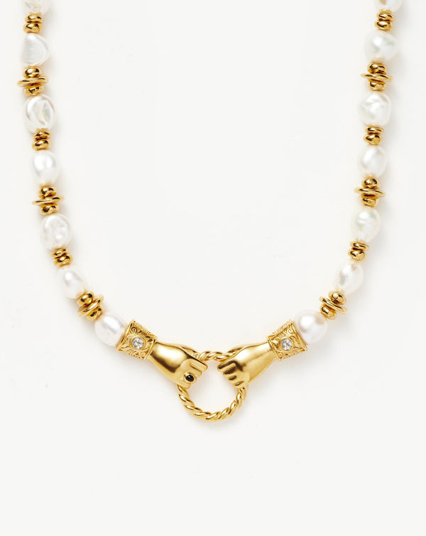 missoma Harris Reed In Good Hands Chunky Beaded Gemstone Necklace | 18ct Gold Plated/Pearl