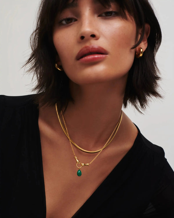 Missoma Harris Reed In Good Hands Drop Pendant Necklace | 18ct Gold Plated/Malachite & Pearl