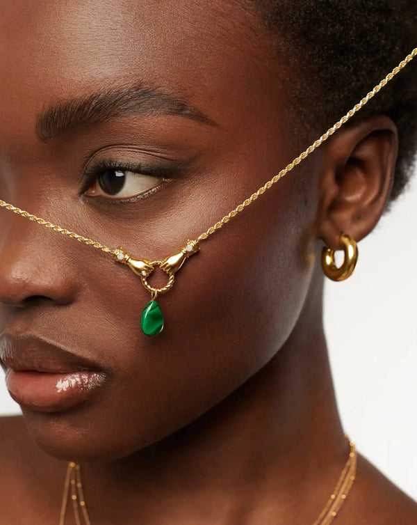 Missoma Harris Reed In Good Hands Drop Pendant Necklace | 18ct Gold Plated/Malachite & Pearl