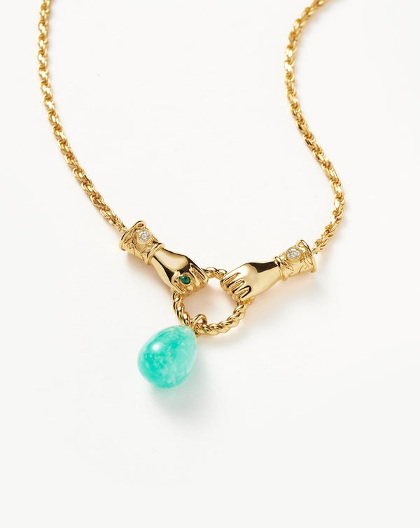 Missoma Harris Reed In Good Hands Drop Pendant Necklace | 18ct Gold Plated/Amazonite & Pearl