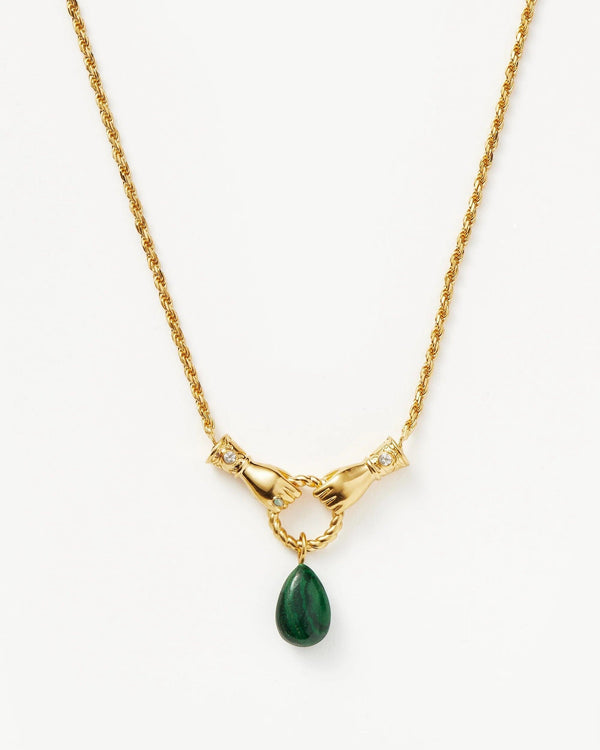 missoma Harris Reed In Good Hands Drop Pendant Necklace | 18ct Gold Plated/Malachite & Pearl