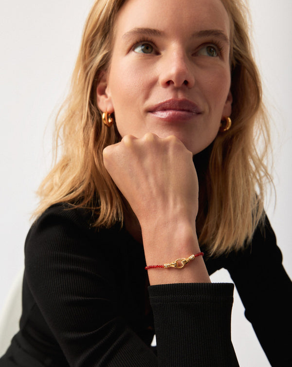 Missoma Harris Reed In Good Hands Gemstone Slider Bracelet | 18ct Gold Plated/Red Quartz