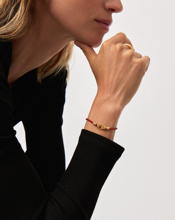 Missoma Harris Reed In Good Hands Gemstone Slider Bracelet | 18ct Gold Plated/Red Quartz