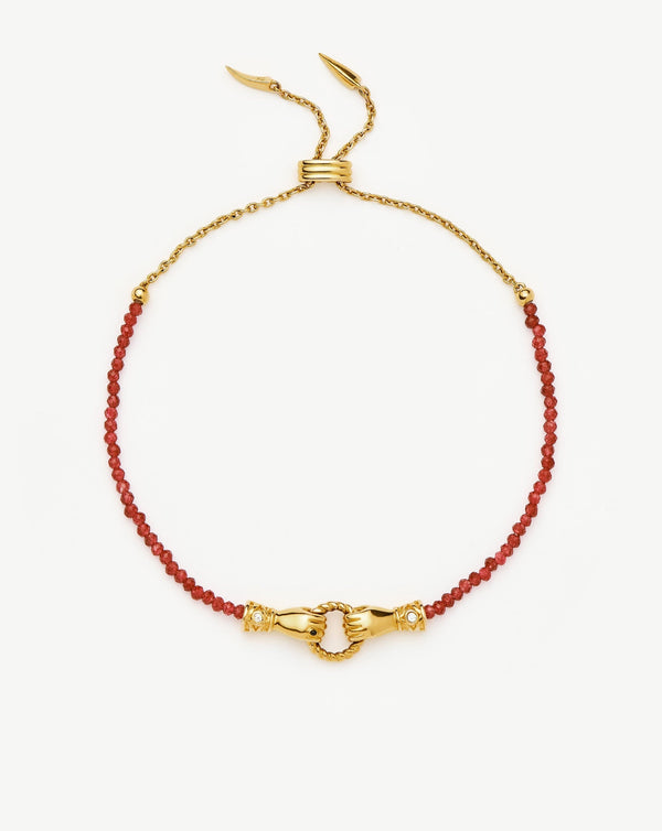 missoma Harris Reed In Good Hands Gemstone Slider Bracelet | 18ct Gold Plated/Red Quartz