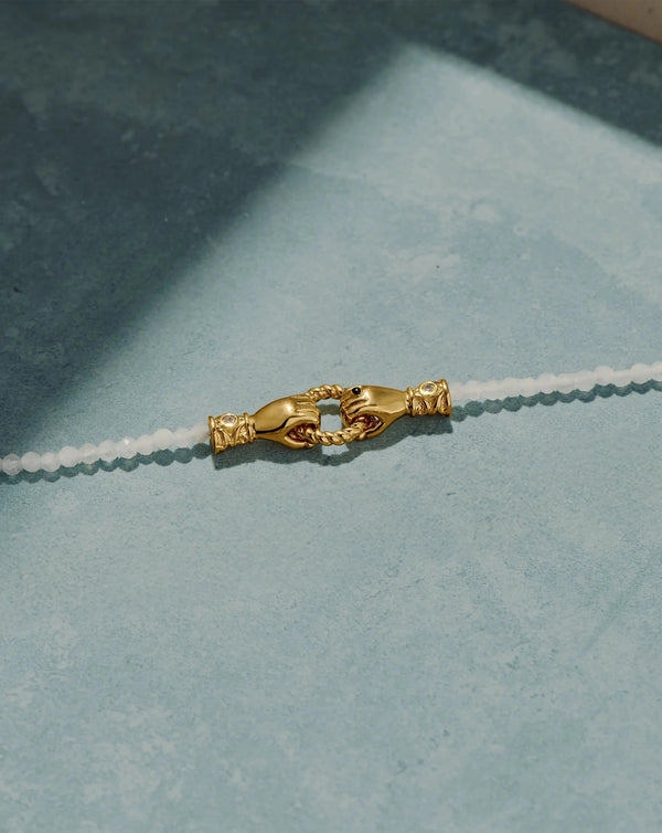 Missoma Harris Reed In Good Hands Mini Beaded Gemstone Bracelet | 18ct Gold Plated/Rainbow Moonstone