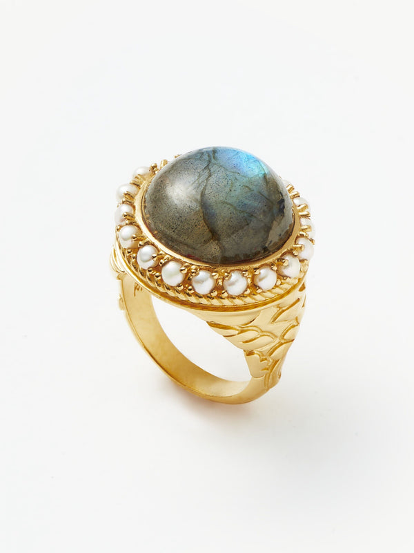 missoma Harris Reed Labradorite Cocktail Ring | Gold /Pearl