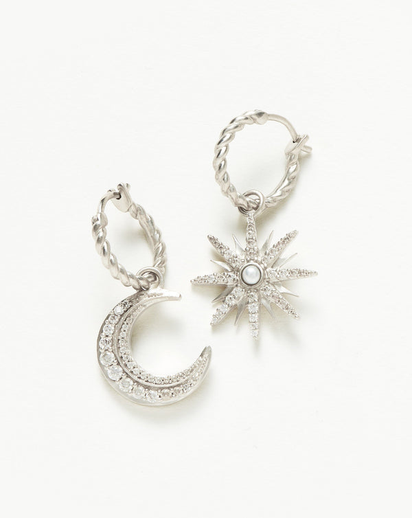 missoma Harris Reed Moonlight Pearl Mismatch Hoop Earrings | Silver