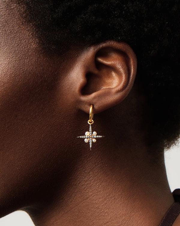 Missoma Harris Reed North Star Pearl Hoop Earrings | Gold/Pearl