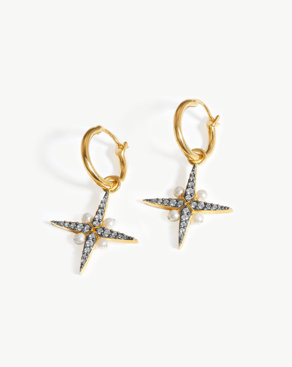 missoma Harris Reed North Star Pearl Hoop Earrings | Gold/Pearl