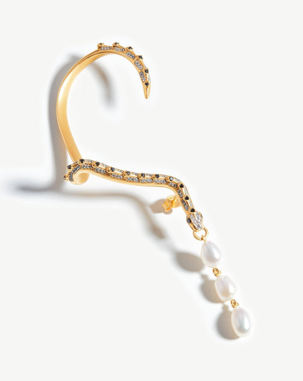 missoma Harris Reed Pearl Serpent Ear Cuff | 18ct Gold Plated/Pearl