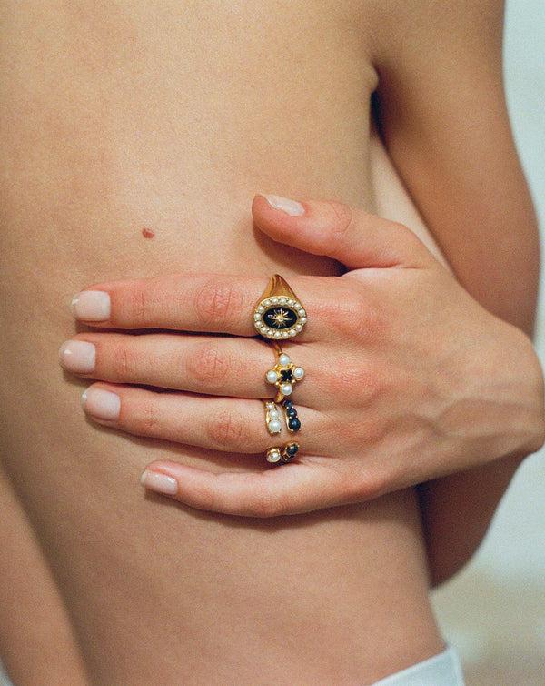 Missoma Harris Reed Quartet Ring | Gold/Pearl/Black Onyx
