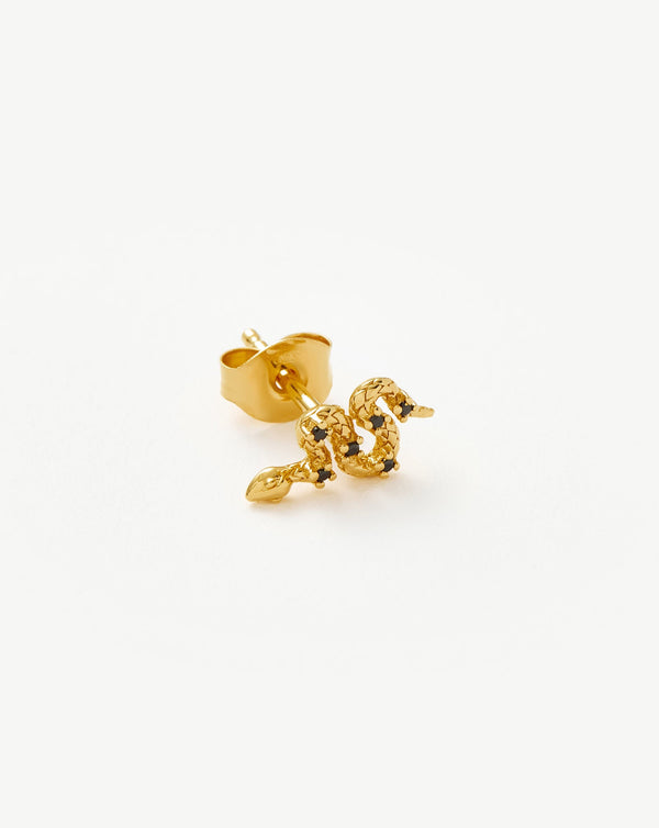 missoma Harris Reed Serpent Single Stud Earring | Gold/Black Onyx