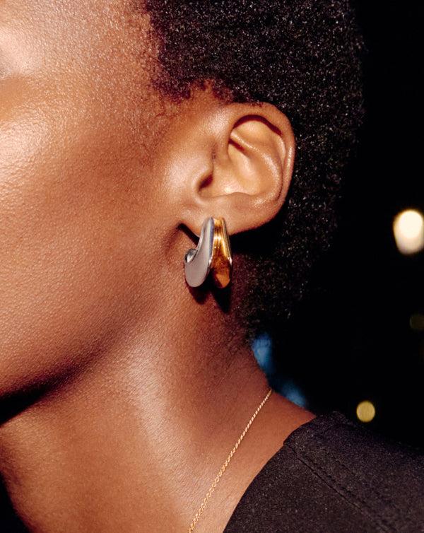 Missoma Hera Dome Double Ridge Medium Hoop Earrings | Mixed Metal