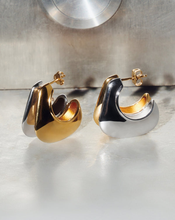 Missoma Hera Dome Double Ridge Medium Hoop Earrings | Mixed Metal