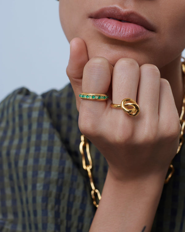 Missoma Hot Rox Gemstone Stacking Ring | 18ct Gold Vermeil/Green