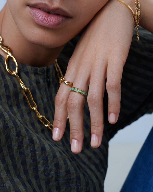 Missoma Hot Rox Gemstone Stacking Ring | 18ct Gold Vermeil/Green