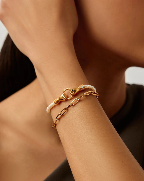 Missoma In Good Hands Pearl & Chain Bracelet Set | Gold / Pearl