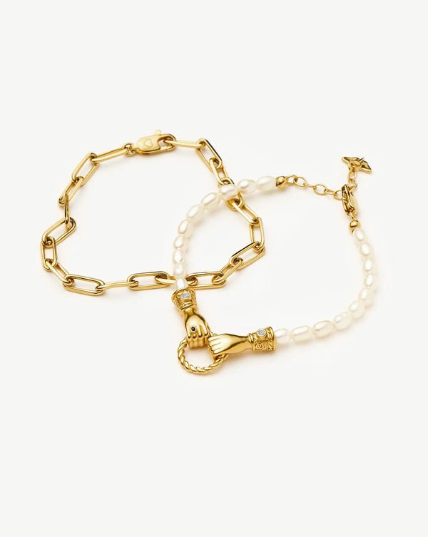 Missoma In Good Hands Pearl & Chain Bracelet Set | Gold / Pearl