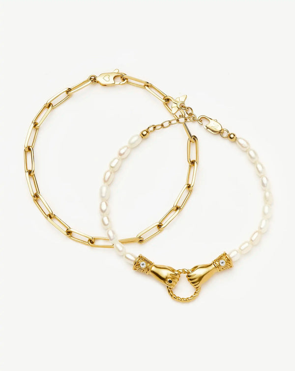 missoma In Good Hands Pearl & Chain Bracelet Set | Gold / Pearl