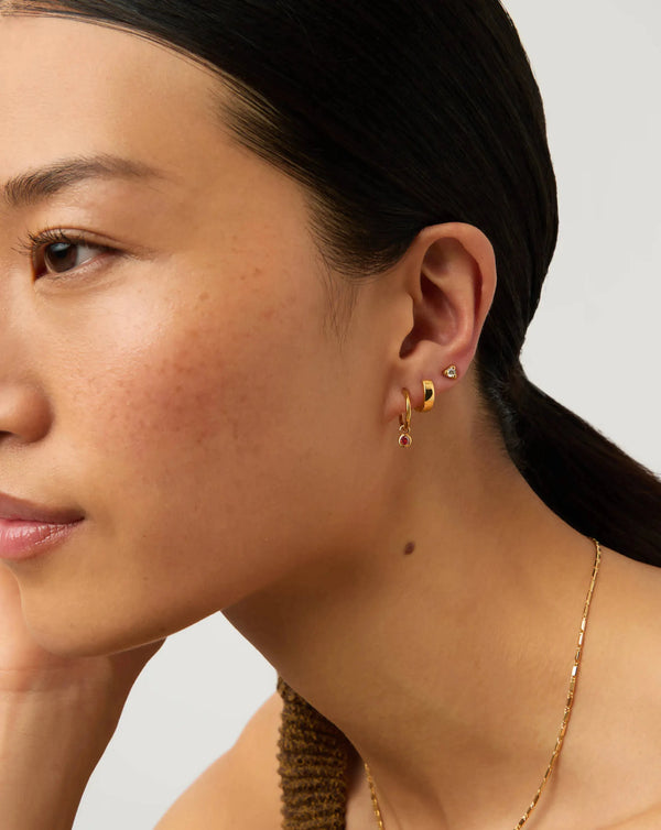 Missoma January Birthstone Mini Charm Hoop Earrings | 18ct Gold Vermeil/Garnet Earrings