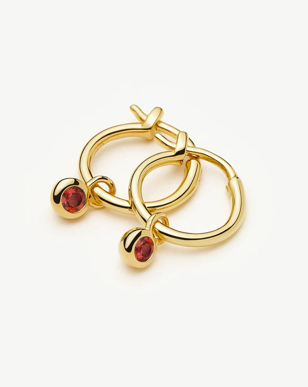 Missoma January Birthstone Mini Charm Hoop Earrings | 18ct Gold Vermeil/Garnet Earrings