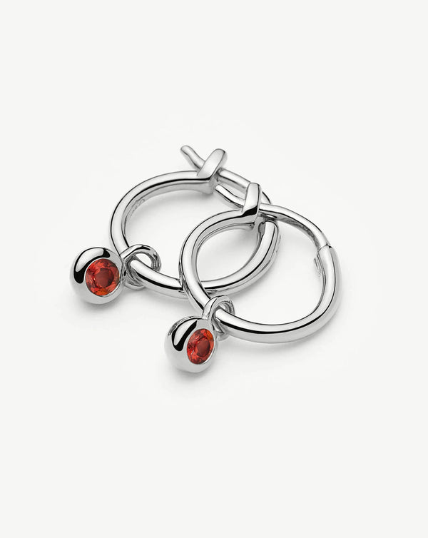 Missoma January Birthstone Mini Charm Hoop Earrings | Sterling Silver/Garnet Earrings