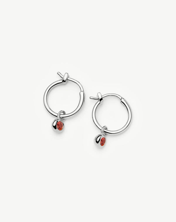 missoma January Birthstone Mini Charm Hoop Earrings | Sterling Silver/Garnet Earrings