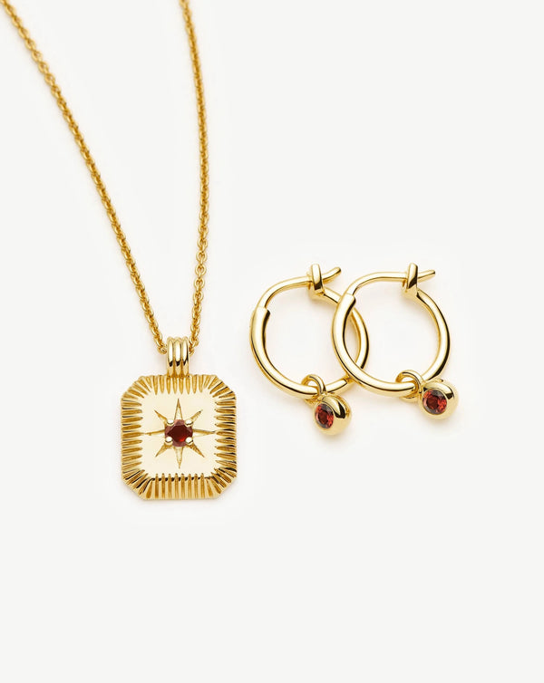 missoma January Birthstone Necklace & Charm Earrings Set | 18ct Gold Vermeil/Garnet Necklaces