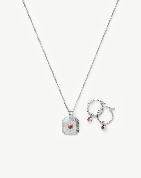Missoma January Birthstone Necklace & Charm Earrings Set | Sterling Silver/Garnet Necklaces