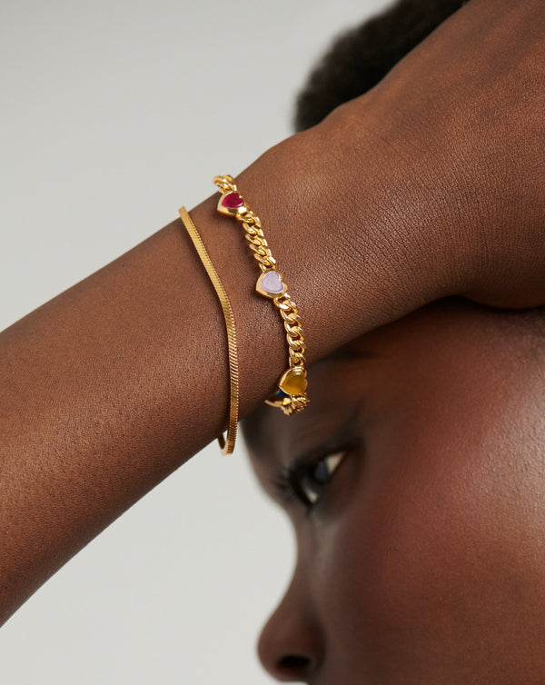 Missoma Jelly Heart Gemstone Charm Bracelet | Gold & Quartz