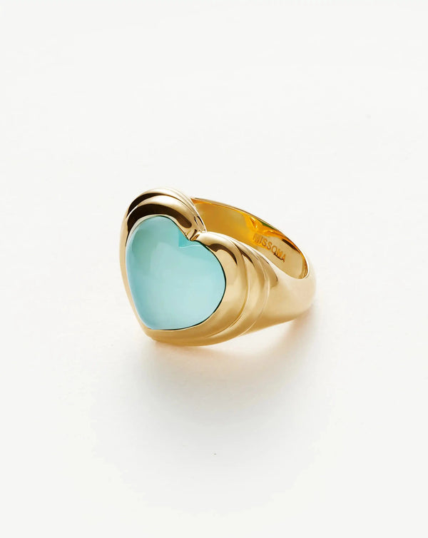 Missoma Jelly Heart Gemstone Ring | 18ct Gold Plated/Aqua Chalcedony