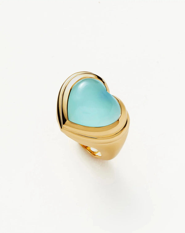missoma Jelly Heart Gemstone Ring | 18ct Gold Plated/Aqua Chalcedony