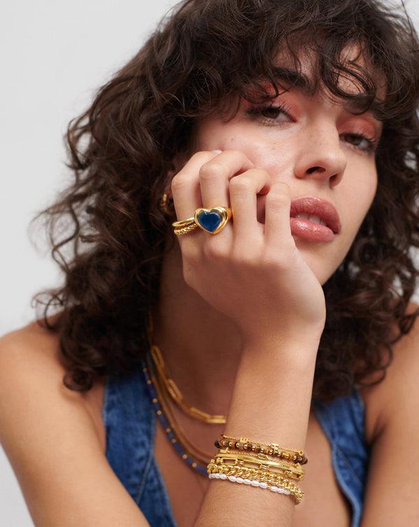 Missoma Jelly Heart Gemstone Ring | 18ct Gold Plated/Blue Quartz