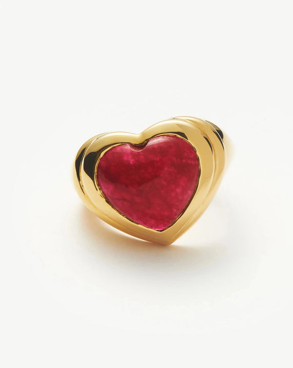 Missoma Jelly Heart Gemstone Ring | 18ct Gold Plated/Pink Quartz