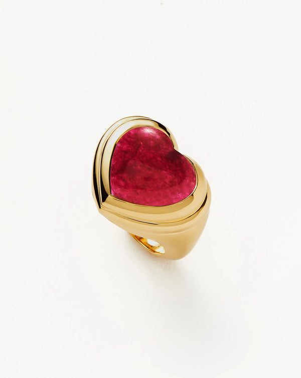 missoma Jelly Heart Gemstone Ring | 18ct Gold Plated/Pink Quartz