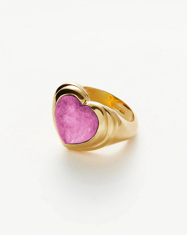 Missoma Jelly Heart Gemstone Ring | 18ct Gold Plated/Purple Quartz