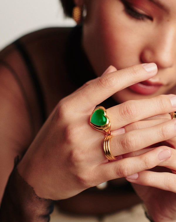 Missoma Jelly Heart Gemstone Ring | Gold/Green Chalcedony