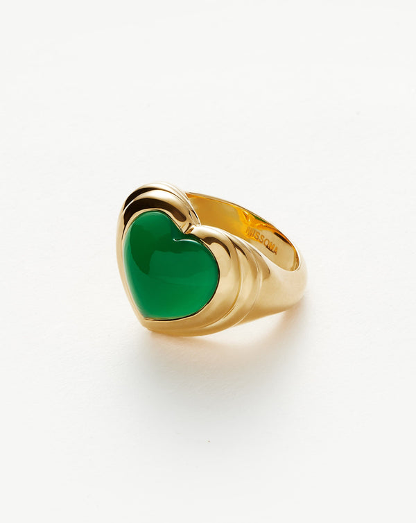 Missoma Jelly Heart Gemstone Ring | Gold/Green Chalcedony