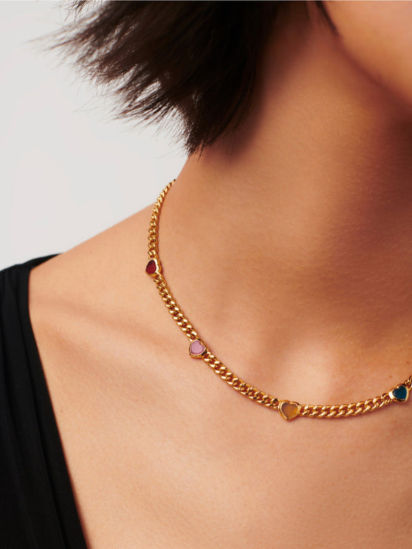 Missoma Jelly Heart Gemstones Charm Necklace : Barbiecore