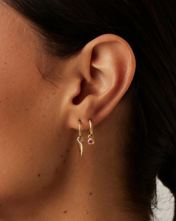 Missoma July Birthstone Mini Charm Hoop Earrings | 18ct Gold Vermeil/Glass Filled Ruby Earrings