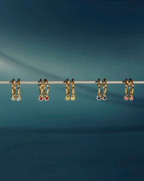 Missoma July Birthstone Mini Charm Hoop Earrings | 18ct Gold Vermeil/Glass Filled Ruby Earrings