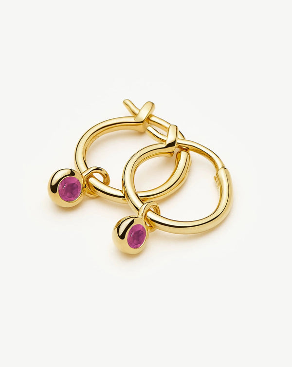 Missoma July Birthstone Mini Charm Hoop Earrings | 18ct Gold Vermeil/Glass Filled Ruby Earrings