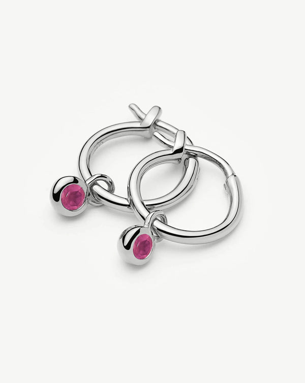 Missoma July Birthstone Mini Charm Hoop Earrings | Sterling Silver/Glass Filled Ruby Earrings