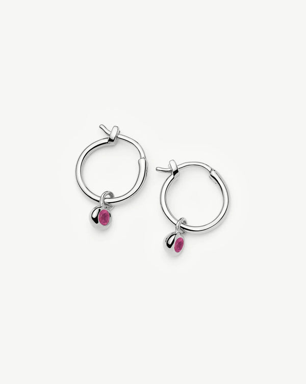 missoma July Birthstone Mini Charm Hoop Earrings | Sterling Silver/Glass Filled Ruby Earrings